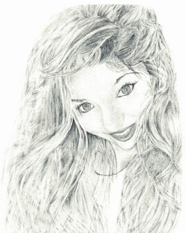 Dessin de portrait jeune femme aux cheveux longs