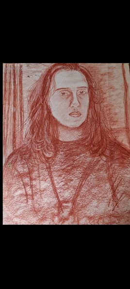 Jeune femme au pull a la sanguine