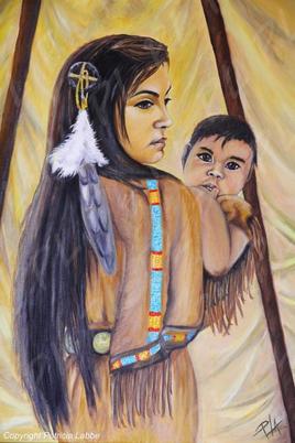 Maman Amérindienne et son bébé dans un tipi