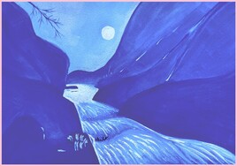 Lune &eacute;clairant une rivi&egrave;re / Painting Moon lighting a river