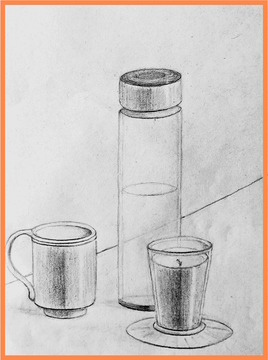 Mug, bougie et bouteille d’eau / Drawing Mug, candle and water bottle