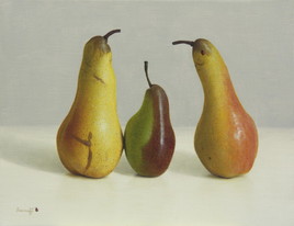 Peinture à l'huile, "trio poires", (22cm x 27cm) 3F