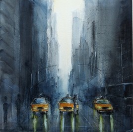 New York taxis jaunes sous la pluie