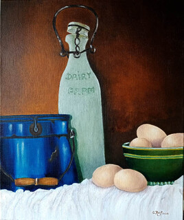 old bottle of milk and eggs