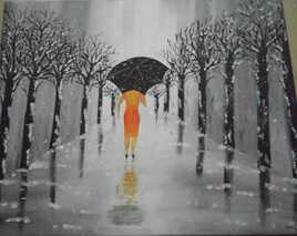 femme au parapluie dans la neige