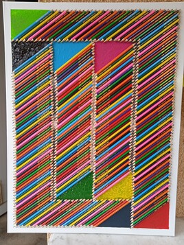 série (crayons de couleurs ) toile aux 6 triangles peints nr 06