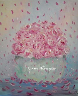 Peinture acrylique Po&eacute;sie des p&eacute;tales de roses Shabby