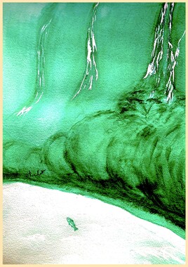 Cascades et rivi&egrave;re du Fiordland / Painting Fiordland waterfalls and river