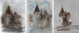 trois images d'un château remanié à la Viollet-le-Duc