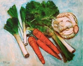 Nature morte avec choux, carottes et poireaux