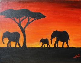 Éléphants au crépuscule