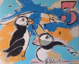 FOU DE BASSAN ET MACAREUX PEINTURE BRETONNE