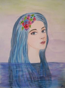 Aquarelle Portrait féminin "Sirène"
