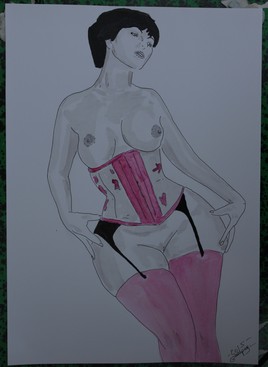 dessin nu féminin erotique "Serrée"
