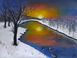 "Three little ducks at dusk"