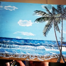 Plage tropicale à l'acrylique.