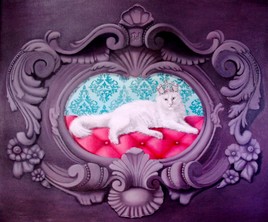 "Sa majest&eacute;", portrait de chat techniques mixtes