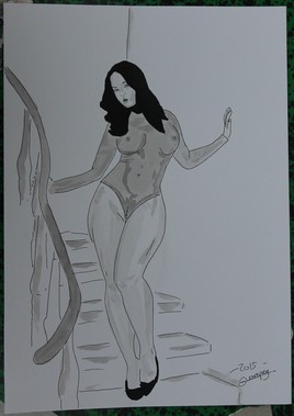 dessin nu féminin erotique portrait "Body transparant"
