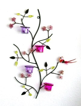 photophore fer forgé mauve et rose