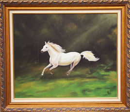 Le cheval blanc dans le prés
