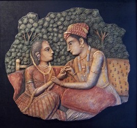 Pareja hind&uacute;. med: 73x68x3 cm.