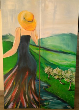 Femme au chapeau et pommiers