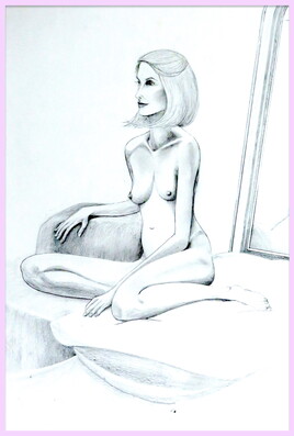 Femme assise devant un miroir, Coralie / Drawing A sitting woman in front of a miroir