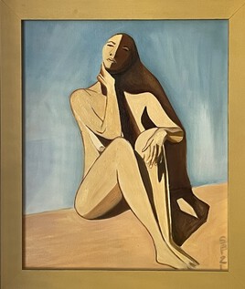 Femme assise au soleil, à la manière de Duilio Barnabè