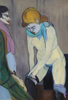 la  femme tirant sur  son bas