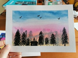 Paisible coucher de soleil-aquarelle