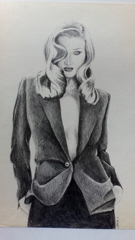 blonde en costume - dessin crayon papier