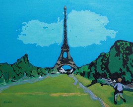 Acrylique sur toile : L'enfant et la Tour Eiffel