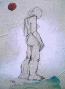 Odalisque devant le soleil rouge