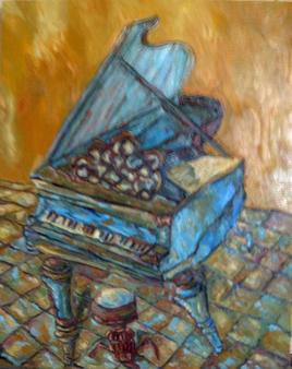 Piano et tabouret rouge