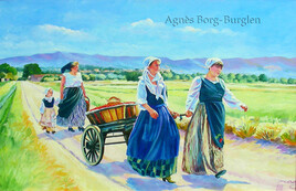 3 paysannes et une enfant  sur la route du march&eacute;