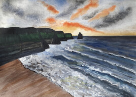 "Cliffs, waves and sky"