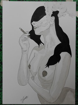 dessin nu féminin erotique portrait "Un cigare"