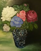 roses au vase bleu