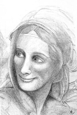 Portrait Femme souriant Ste Anne (détail) / Drawing Portrait of a smiling woman St. Anne