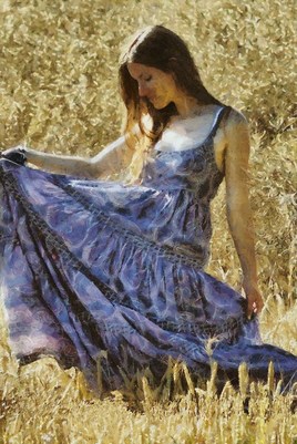 Jeune fille en bleue, dans les blées
