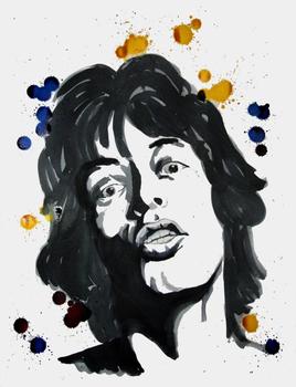 Mick Jagger et un feux d'artifice de taches de couleurs 
