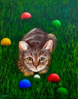 Un chat dans un jeu de boules