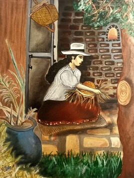 Femme qui Fabrique des chapeaux panama