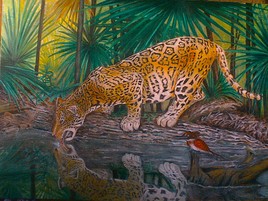Jaguar en eau amazonienne