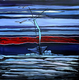 Coucher de soleil.  La taille de 80cm x 80cm.