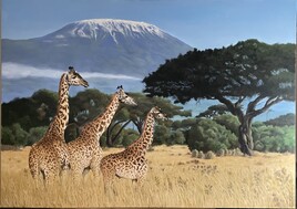 Trois Girafes devant le Kilimandjaro.