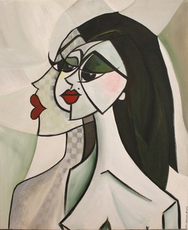 Multifaceted women in tones of green - 61x50.5 cm.