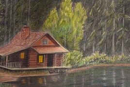 Essai crayon de couleur - The log cabin