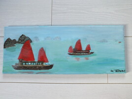 Jonques sur la Baie d'Halong