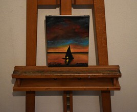 Tableau peinture coucher de soleil en petit bateau